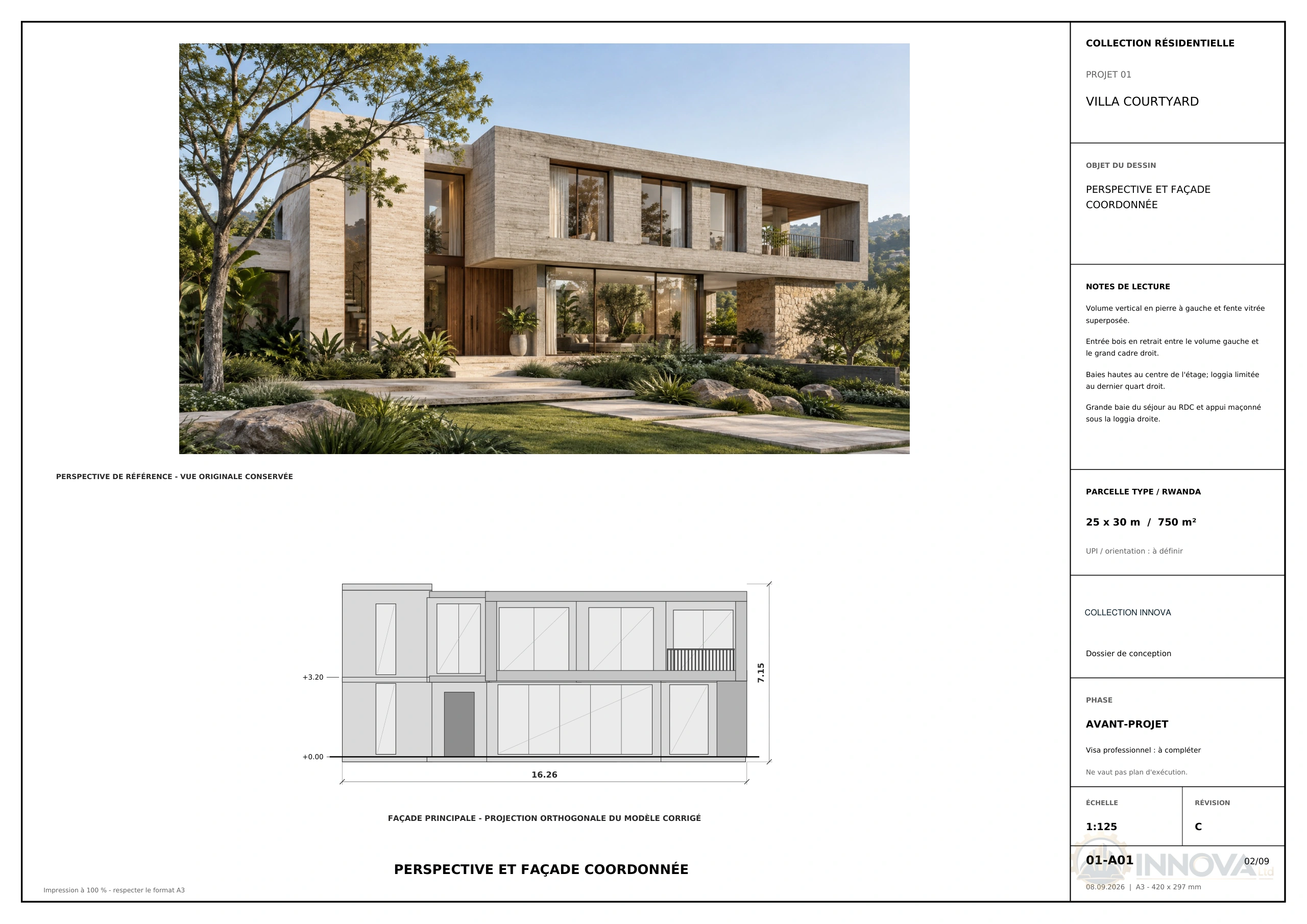 Villa Courtyard — front elevation with heights · page 2