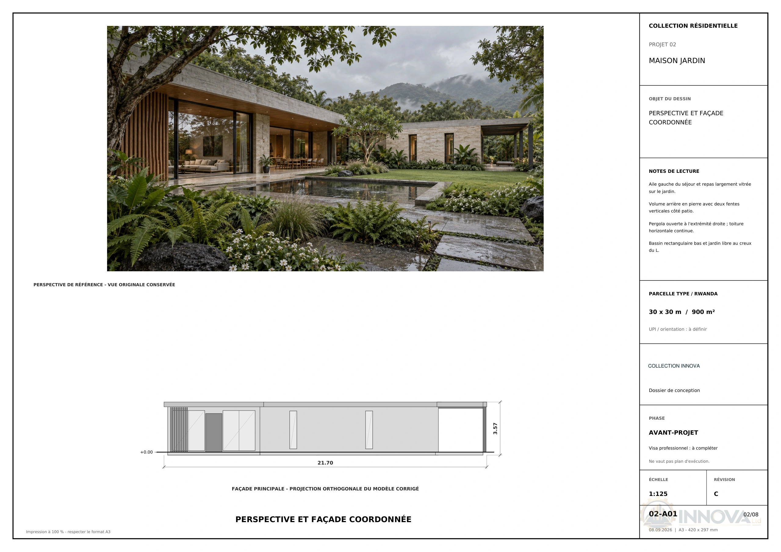 Maison Jardin — front elevation with heights · page 2