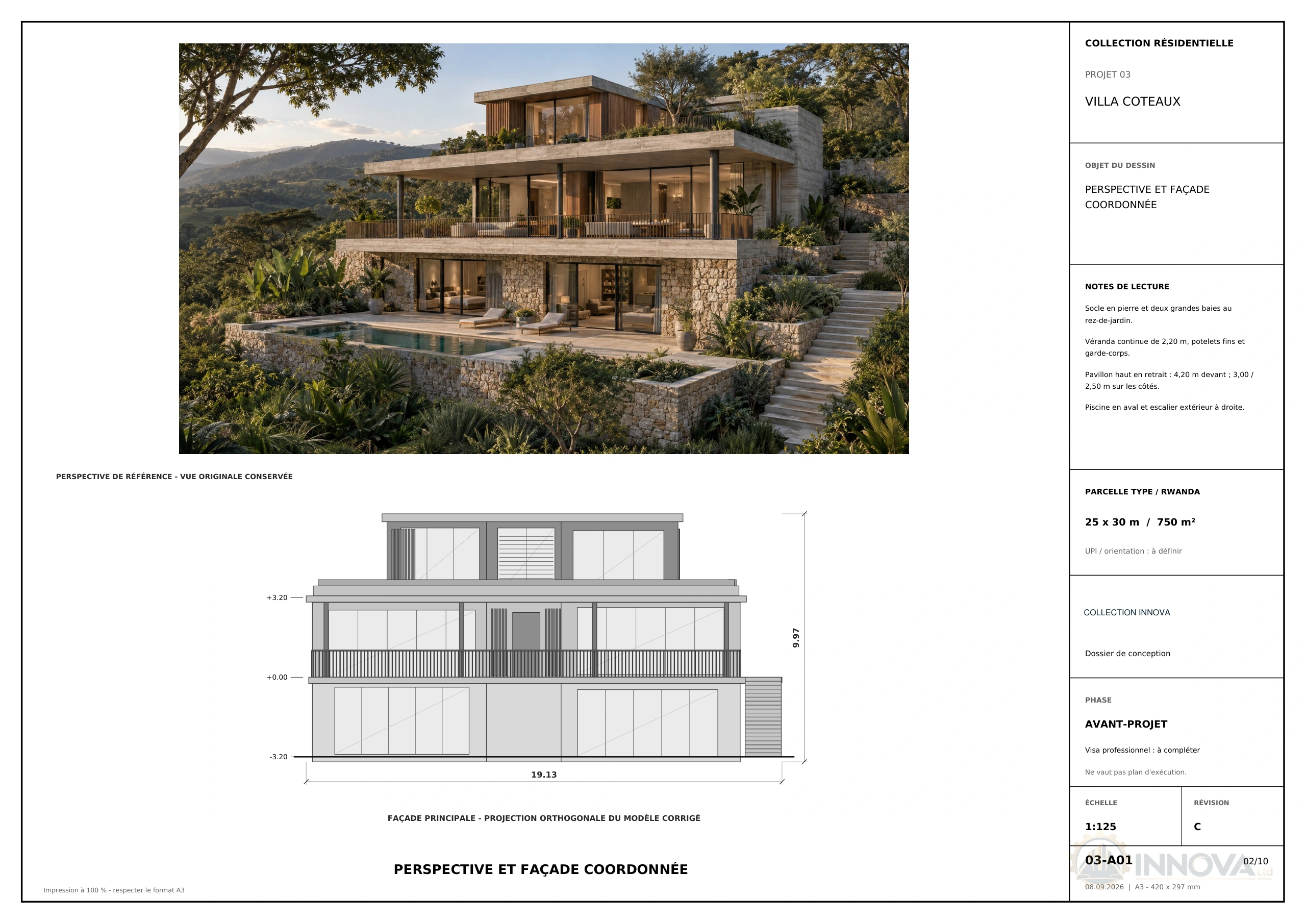 Villa Coteaux — front elevation with heights · page 2