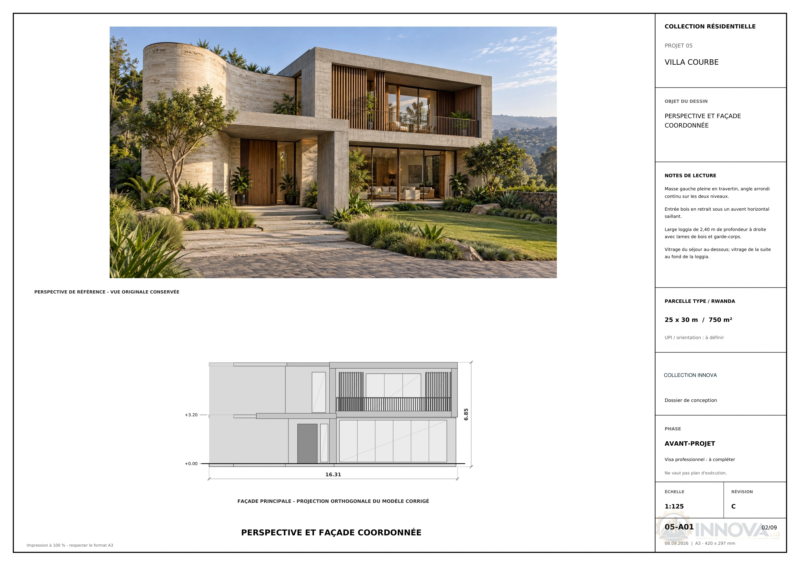 Villa Courbe — front elevation with heights · page 2